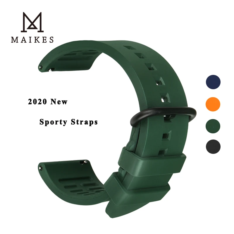 

MAIKES Quick Release Silicone Rubber Watch Strap 19 20 21 22 24mm Watch Band For Diving Waterproof Bracelet Green Color