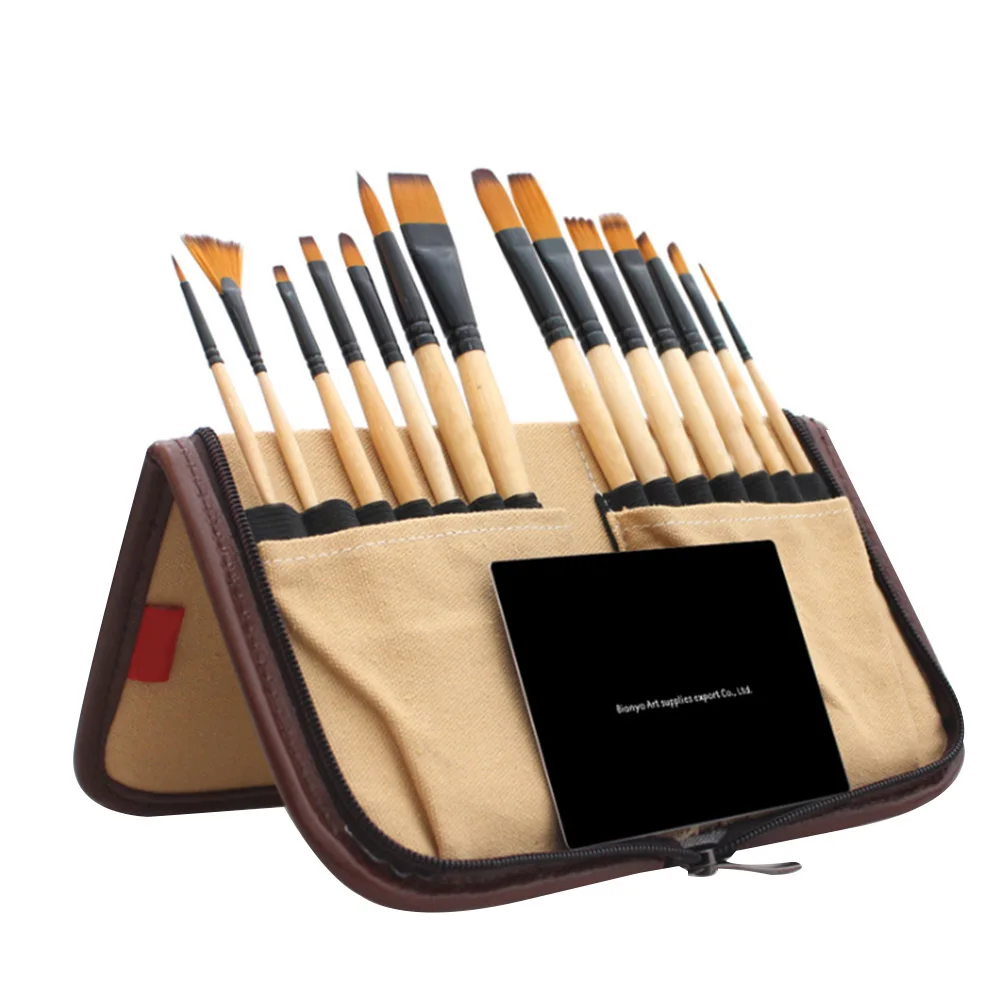 

14PCS Folding Reusable Students Artist School Tool Paint Brush Set Learning Canvas Bag Portable Gift Gouache Art Watercolor