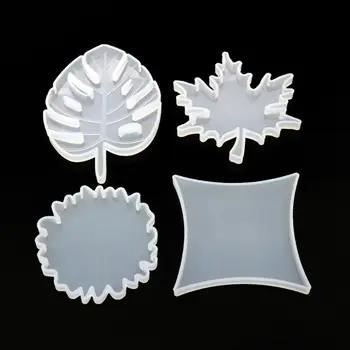 

4 Shapes Leaves Round Coaster Silicone Resin Mold Cup Mat Mould Jewelry Making