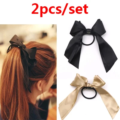 2pcs Style 2 Женские резинки тиара бант из атласной ленты Эластичная резинка для волос Веревка резинки конский хвост держатель резинка для девочек аксессуары для волос - Цвет: 2pcs Style 2