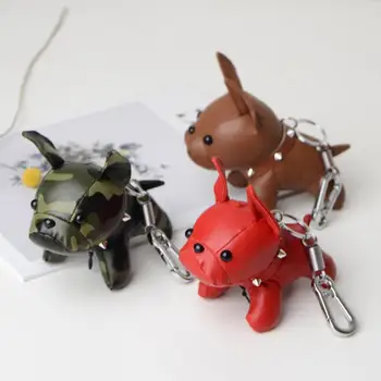 

Mini Cute Cartoon Animal Plush Keychain Bulldog Puppy Faux Leather Doll Hanging Pendant Key Ring Backpack Bag Keychain Decor