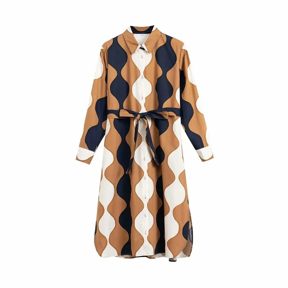 2020 New Spring Women Vintage Color Match Wave Printing Shirtdress female Long Sleeve Side Split vestido chic bow Dresses DS3541 2020 New Spring Women Vintage Color Match Wave Printing Shirtdress female Long Sleeve Side Split vestido chic bow Dresses DS3541