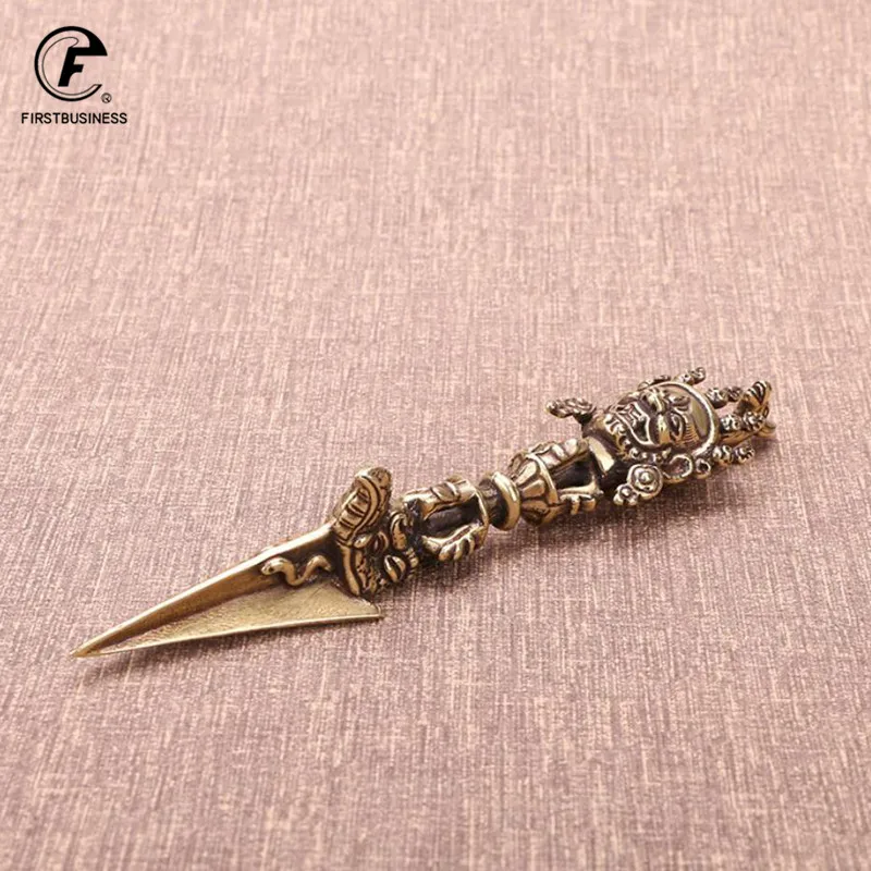 Pure Copper Tibetan Buddhism Dharma Horsehead Vidyā-rājā Pupa Vajra Pestle Desktop Ornament Antique Brass Teahouse Tea Needle