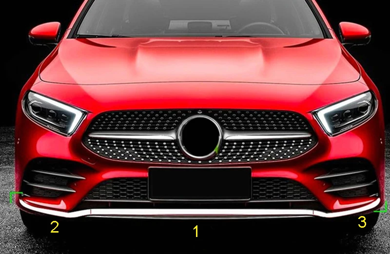 Для Mercedes-Benz A Class AMG Line из нержавеющей стали автомобильное переднее бамперное формование обшивка 3 шт. автостайлинг