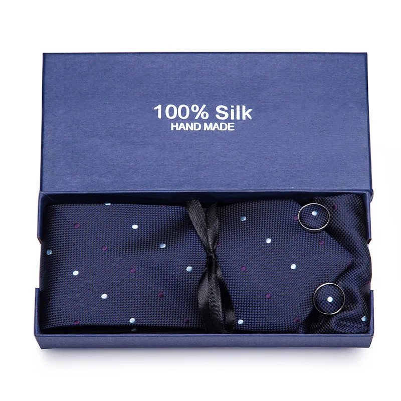 

Men Handkerchirf Cuffink Necktie Set Jacquard 100% Silk Ties For Men Formal Business 7.5cm Tie Gift Box Packing Men Classic Ties