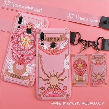 

For Huawei Nova 6 Cute Sailor Moon Case +Tempered Glass Screen film for Huawei Nova6 6se 4 4e 5 5i 5ipro 5Z back cover+Strap