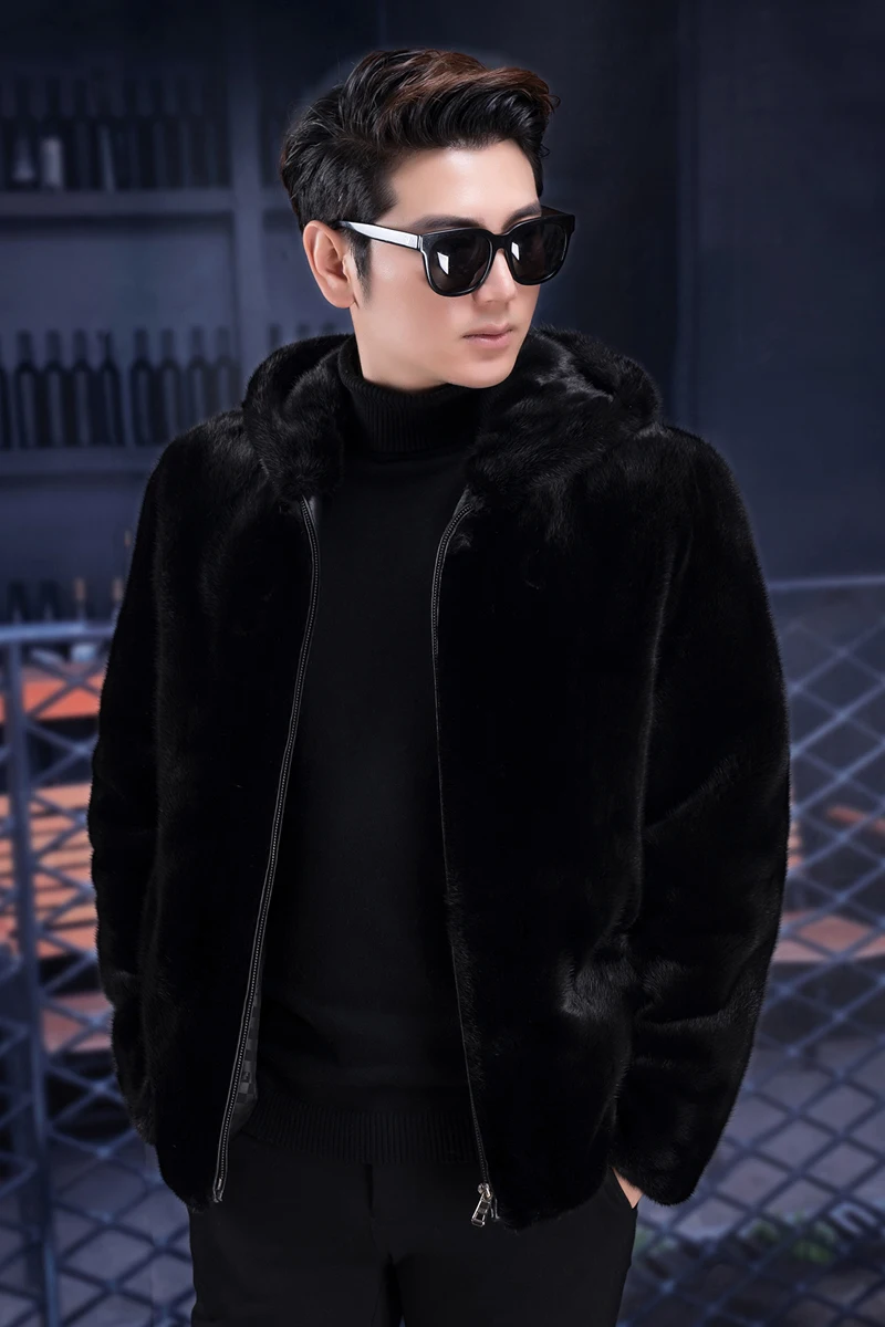 Mens Black Mink Fur Jacket with zipper