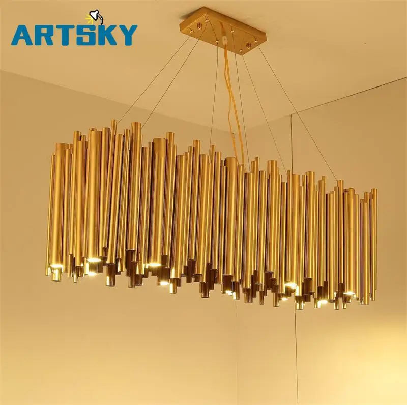 

Italian Metal Tube Oval Round Creative Design Chandelier for Restaurant Kitchen Decorative Lighting