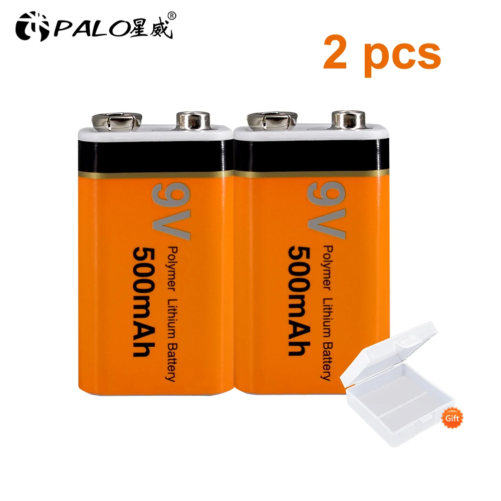 PALO 9V Rechargeable Battery 500mAh 9V Lithium rechargeable battery 9v 6f22 Li-ion batteries for Mrophone 9v Battery