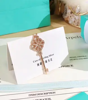 

XL TFB Original 925 Sterling Silver Key Collection Rose Gold Chinese Knot Necklace with Logo Women's Jewelry Gift Free Shipping.