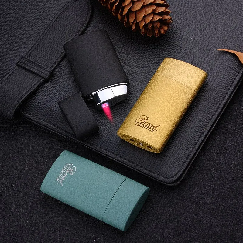 Ultra-thin Portable Metal Lighters Frosted Red Flame Inflatable Windproof Lighter Fashion Men and Women Cigarette Lighter