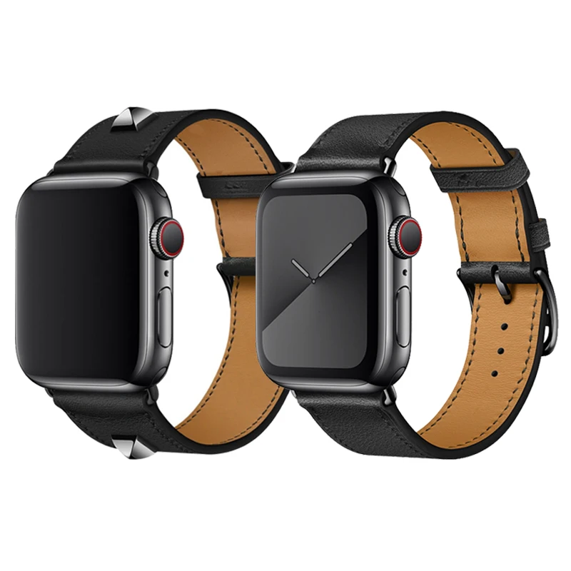 Ремешок из натуральной кожи для Apple Watch Series 5 черный браслет наручных часов iWatch 3 2 40