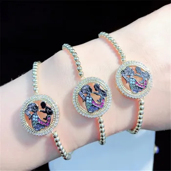 

10pcs/lot High Quality Brass Bracelet Pave CZ Mother and Kid Adjustable Bracelet Fashion Jewelry