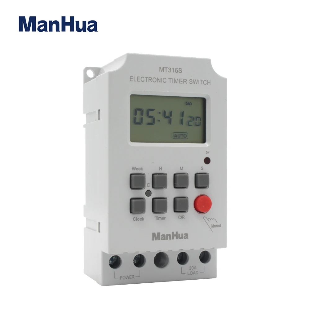 ManHua 220V 30A MT316S Input 7 Days Programmable 24hrs TIMER SWITCH Time Relay Output 4