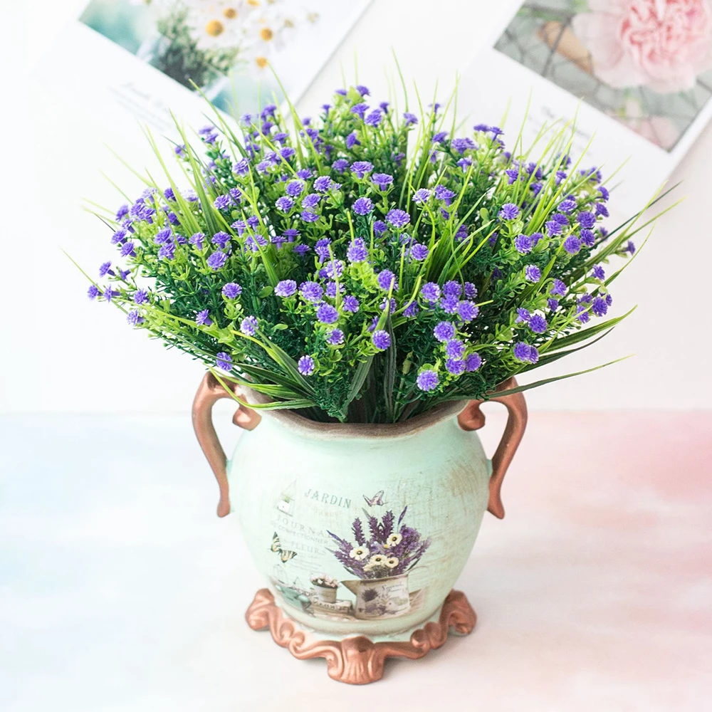 10pcs/lot Simulation Fake flower Star Grass Decoration Plastic Flower Pastoral Stars Green Plant Artificial Purple | Дом и сад