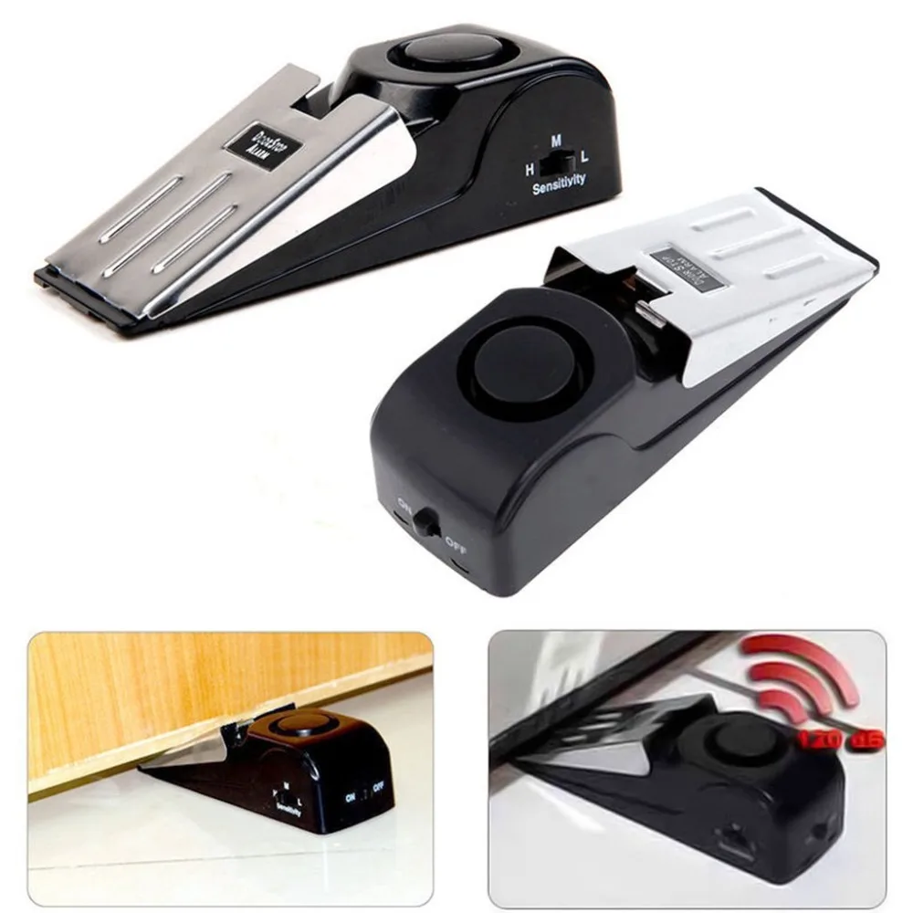 

Door Stop Alarm Mini Wireless Vibration Triggered Home Wedge Shaped Stopper Alert Security System Block Blocking System