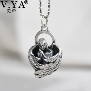 

V.YA 925 Sterling Silver Vintage Thai Silver Feather Wing Female Necklace Clavicle Chain Angel Pendant for Women Fine Jewelry