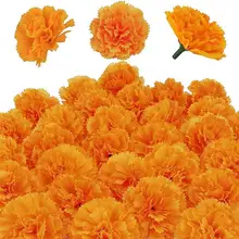 30Pcs Diy Artificial Marigold Flowers Silk Marigolds Decoration Orange Carnation Flowers Decorations for Indian Festival Parties