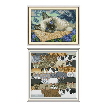 

The Blue Eyes Cat Patterns Cross Stitch Embroidery Kits 11CT 14CT Printed Counted Cross Stitch Kits DMC DIY Handmade Needlework