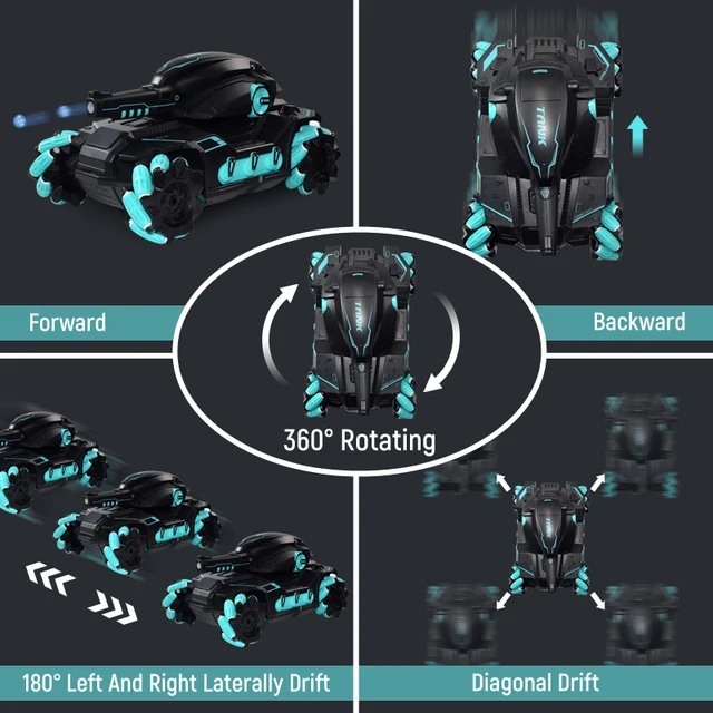 2.4G RC Car Toy 4WD Water Bomb Tank RC Toy Shooting Competitive Gesture Controlled Tank Remote Control Drift Car Kids Boy Toys 5