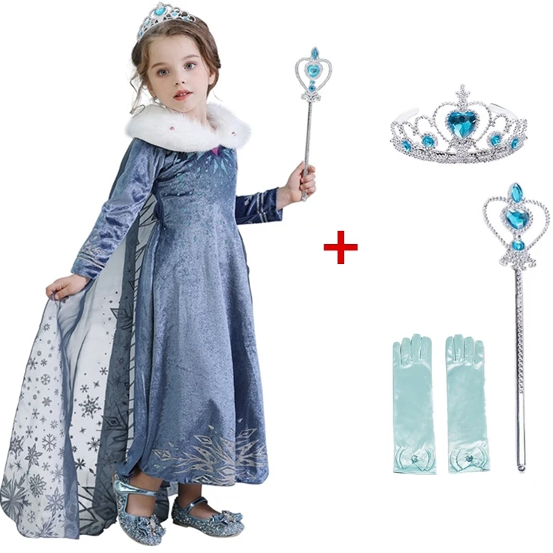 Платье принцессы Эльзы для девочек, маскарадный костюм Анны и Эльзы 2 зимнее длинное платье с длинными рукавами праздничная одежда на Хэллоуин для детей 6, 8, 10 лет - Цвет: Set 2-2