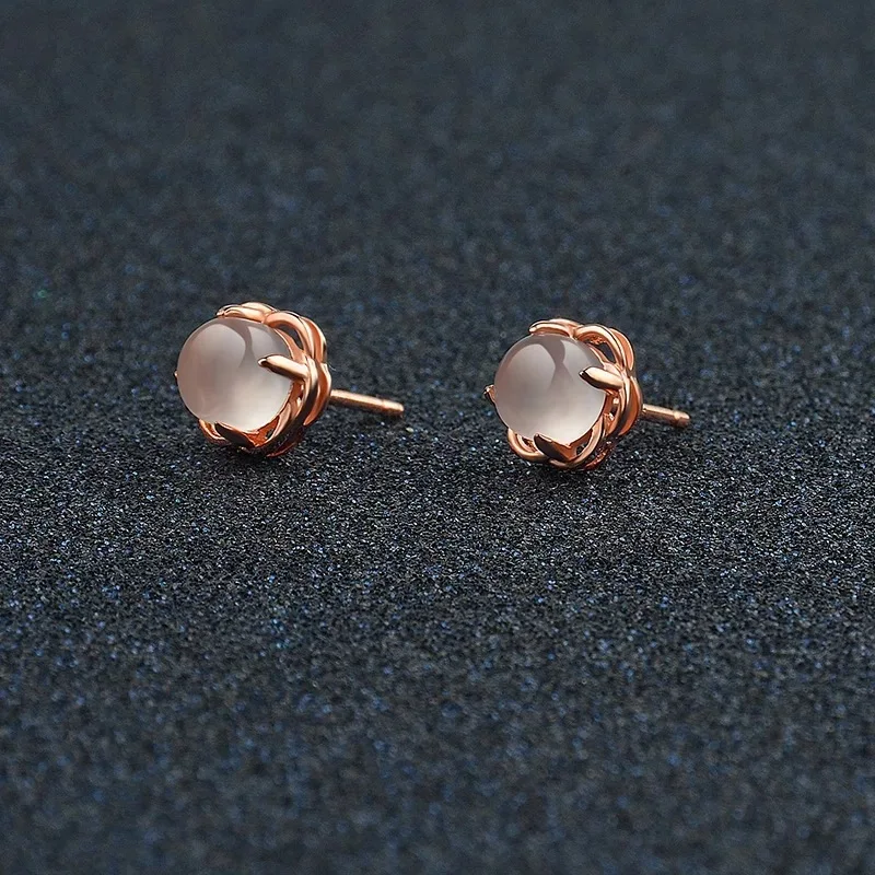 Rose Quartz Round Earrings - Image 3