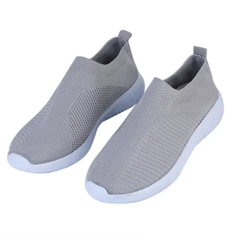 

Loozykit Women Knitted Vulcanized Fashion Sneakers Flat Shoes Slip On Sock Sneakers Flat Casual Breathable Shoes