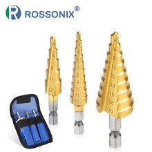 3Pcs/set 3-12mm 4-12mm 4-20mm HSS Straight Groove Step Drill Bit Titanium Coated Wood Metal Hole Cutter Core Drilling Tools Set