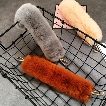 

Rabbit Hair Bag Strap Women Color Plush Bag Belts Female Handbag Accessories Casual Purse Belts Detachable Brand Straps Luxury