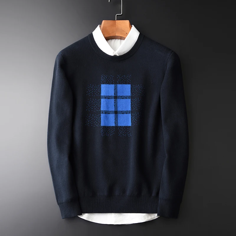 Men Sweater Fashion Geometric Pattern Jacquard Pullovers Man Sweaters Autumn Winter Cotton Computer Knitted Mens Sweaters