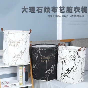 

Marbling Storage Bag Folding Waterproof Clothing Basket Circular Storage Bucket Cotton and Hemp Cloth Art Sundries Round Classic