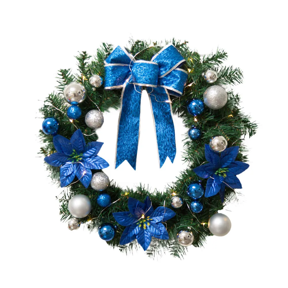 DIY Рождественский венок с бантом, Рождественский венок, гирлянда, декоративное окно, украшение для двери, украшение, Guirnalda Navidad - Цвет: Небесно-голубой
