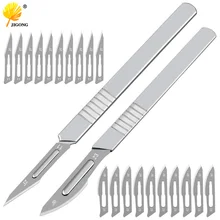 Lames de Scalpel chirurgical en acier au carbone + 1 manche de Scalpel, outil de coupe de bricolage réparation de PCB couteau chirurgical pour animaux 10 pièces 11 #23 #