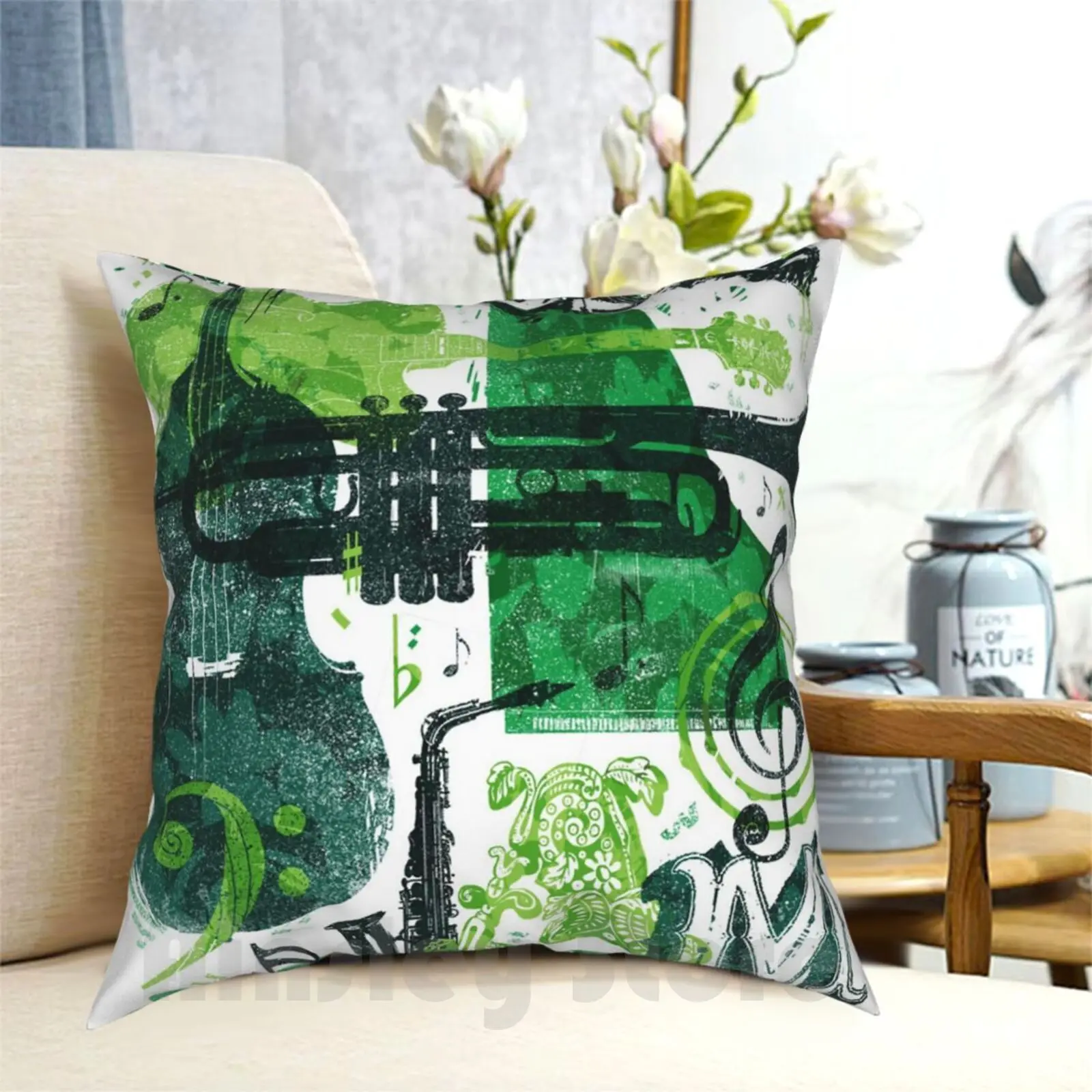 

Music Jam Pillow Case Printed Home Soft DIY Pillow cover Music Instruments Musical Instruments Musical Notes Green Texture