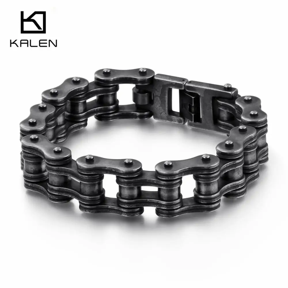 Kalen панк матовый нержавеющий браслет для велосипедной цепи для мужчин 23 см матовый мотоцикл связывающая цепь браслет байкера ювелирные изделия