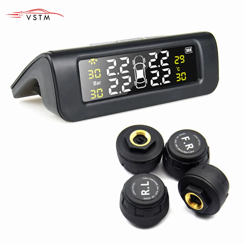 Солнечная энергия USB Автомобильное давление в шинах tpms датчик сигнализации система мониторинга ЖК-дисплей внешний датчик авто Безопасность Предупреждение монитор