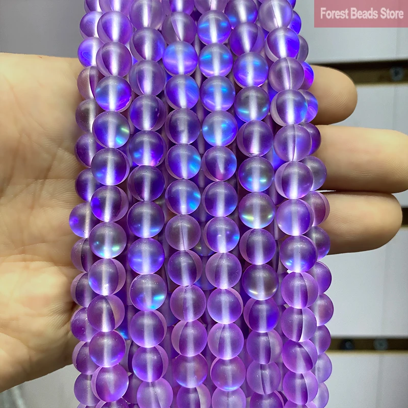 

Matte Austria Crystal Glitter Purple Moon Stone Round Beads DIY Bracelet Necklace for Jewelry Making 15" Strand 6 8 10 12MM
