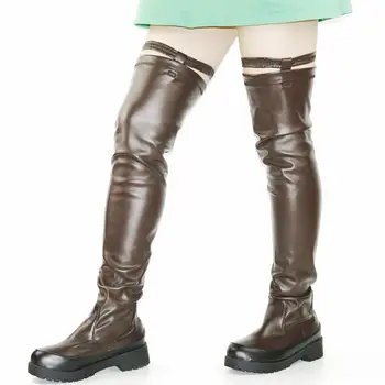comprar Elastic Magro Estiramento Fivela Sobre O Joelho Botas De Perna Botas De Montaria Mulheres Sapatilhas Oxfords Sapatos De Plataforma Trepadeiras Goth Do Punk Longo