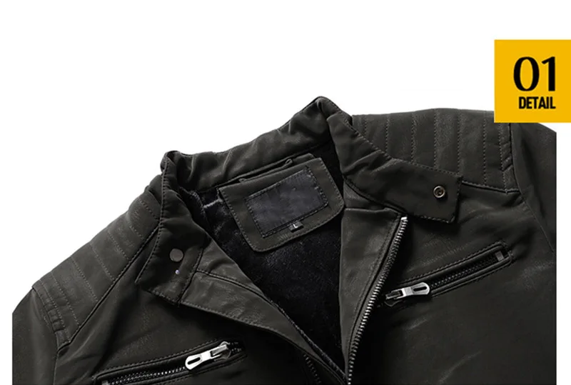 KIOVNO Men Winter Pu Leather Jacket Coats Fleece Lined Motorcycle Embroidery Jackets Outwear For Male Size M-3XL Windbreak  (6)