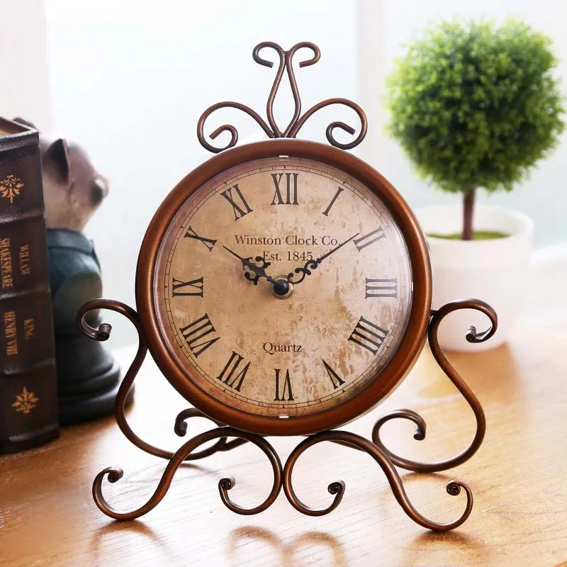 

Retro Metal Desktop Clock Silent Nixie Watch Home Decor Mute Bedroom Office Table Clock Movement Craft Shabby Chic Vintage Style