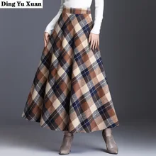 

Winter Elegant Plaid Thick Wool Skirt Lining Women Elastic Waist Long Woolen Skirt with Pocket 2021 Korean Spring Skirts Womens
