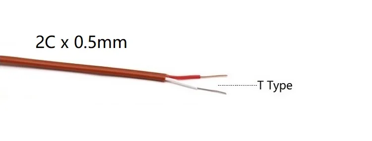 K J T тип термопары провода 2 ядра PTFE изолятор экранированная линия стекловолокна высокая температура измерительная линия компенсационный кабель - Цвет: T Type 2x0.5