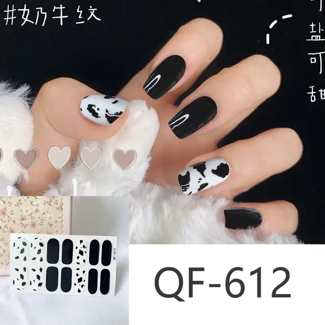 14tips/sheet Milk Heart Nail Wraps Polish Decals Strips Jump Cross Color Glitter 3D Adhesive Full Nail Art Stickers Matte Nails NO.5