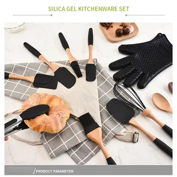 

6/7/8/10Pcs Dropshipping Silicone Wood Turner Soup Spoon Spatula Brush Scraper Pasta Gloves Egg Beater Kitchen Cooking Tools