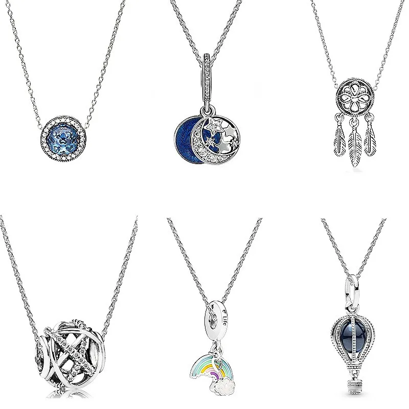 

Original 925 Sterling Silver Rainbow Balloon And Blue Star Pendant Pan necklace For Women Wedding Party Gift Fashion Jewelry