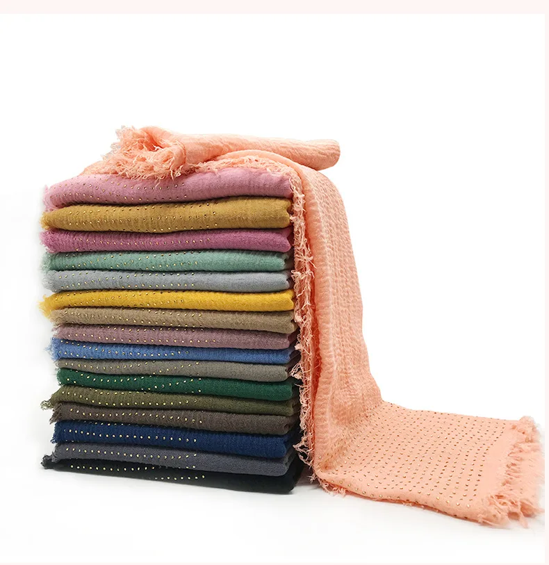 

1PC Hot Sale Solid viscose fringe scarf Hot drilling process scarves high quality muslim women hijab wraps bandana Fast Shipping