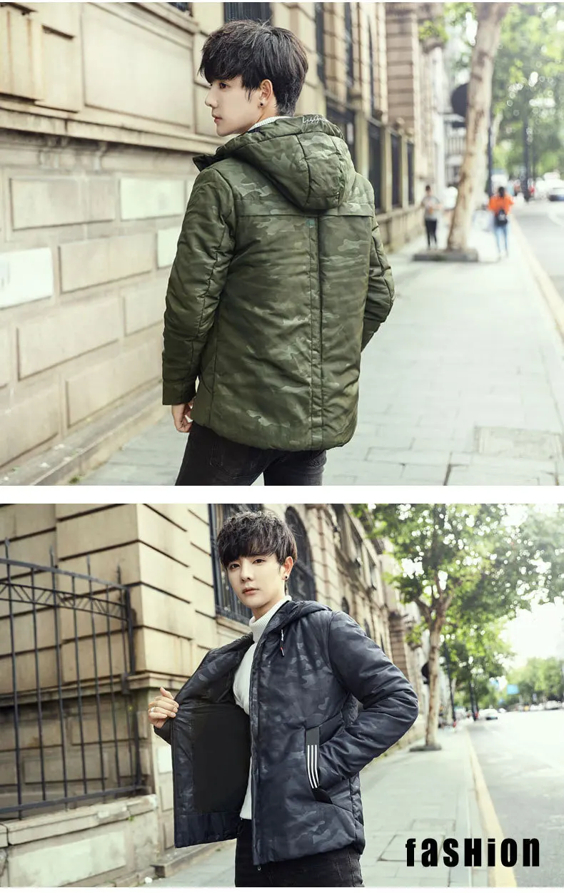 Autumn& Winter Men Hooded Camouflage down Jacket Cotton-padded Clothes Short Large Size Origional Hong Kong Style Casual Cotton