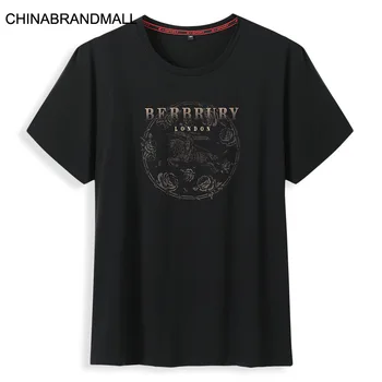 

2020 Men Plus Fat Plus Size Black Round Neck Printing Short Sleeve T Shirt