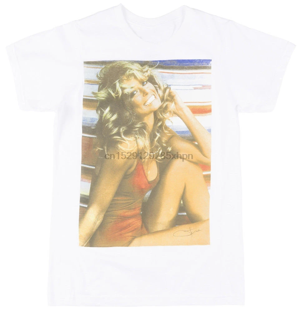 FARRAH FAWCETT купальник плакат Футболка S 70S ретро футболки белого 2019 Новые мужские |