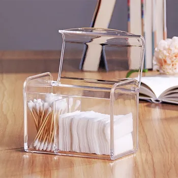 

New Make-up Cotton Swab Storage Box Transparent Flip Desktop Debris Storage Lipstick Makeup Cotton Makeup Cosmetic Storage Box